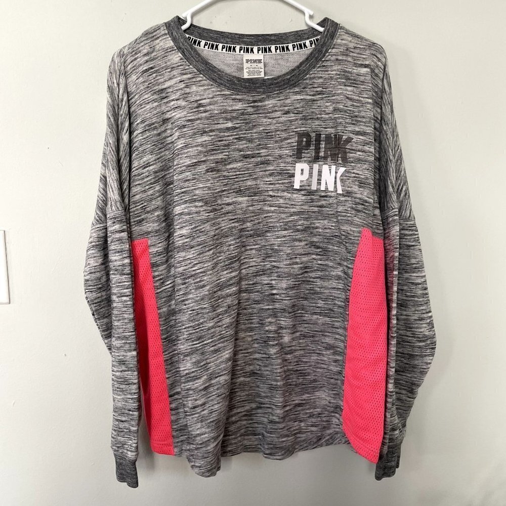 Victoria's Secret PINK gray neon pink crewneck sweater casual women size medium